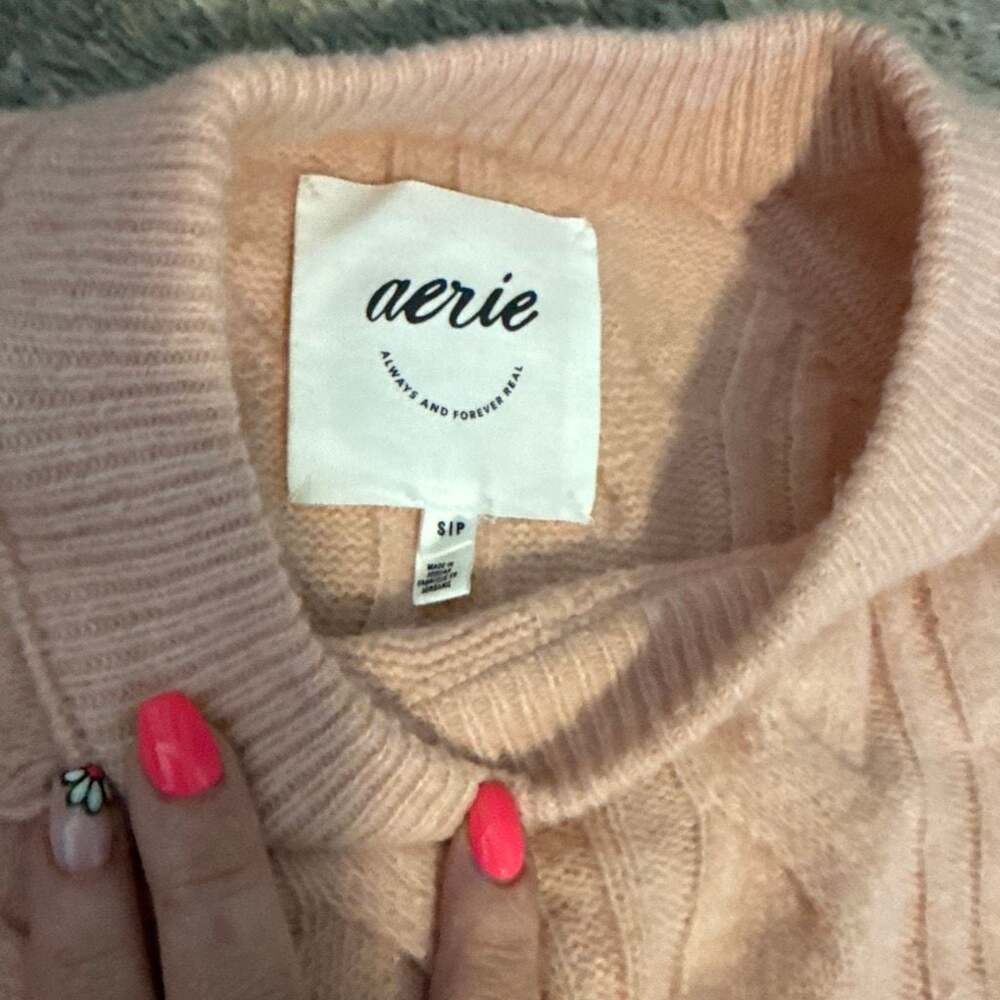 Aerie Pink Cable Knit Crew Neck Sweater Size S